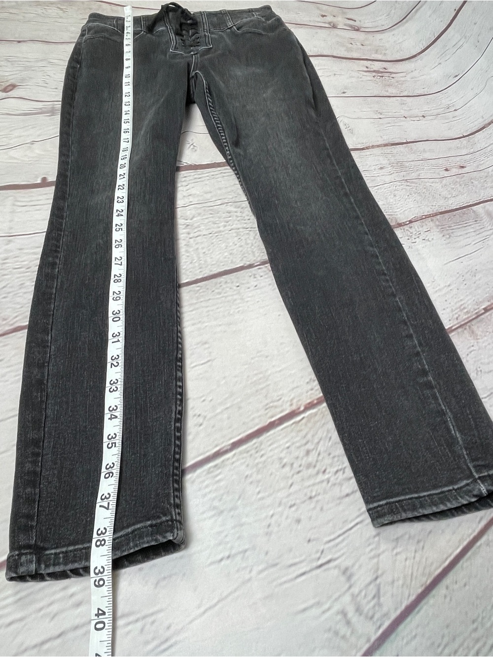 WE THE FREE CRVY charcoal gray lace-up high-waist skinny stretchy jeans, size 29 - Picture 11 of 16